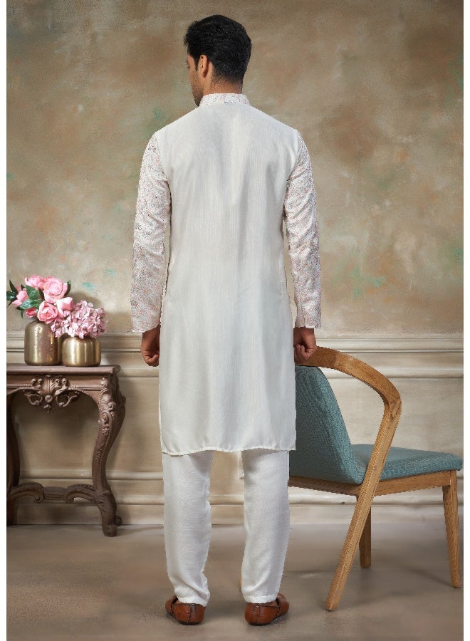 OUTLUK White Embroidered Kurta with Cotton Pajama for Men - Image 2